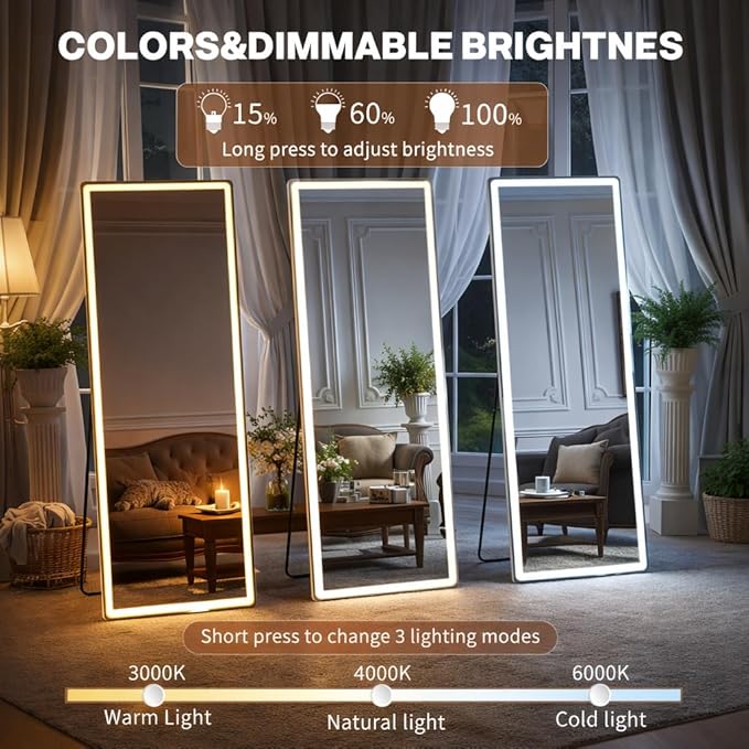 Full Length Mirror with Lights, Full Body Dressing Standing Mirrors with