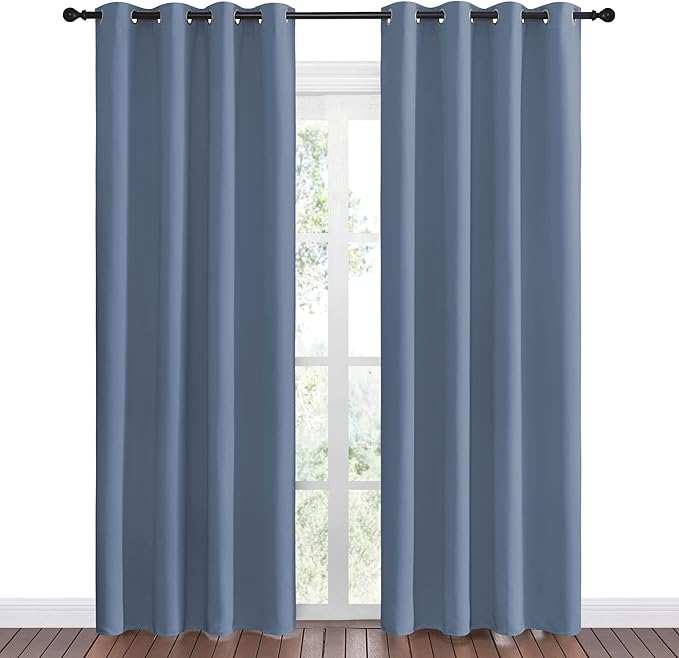 NICETOWN Stone Blue Room Darkening Curtain Panels 86" Length
