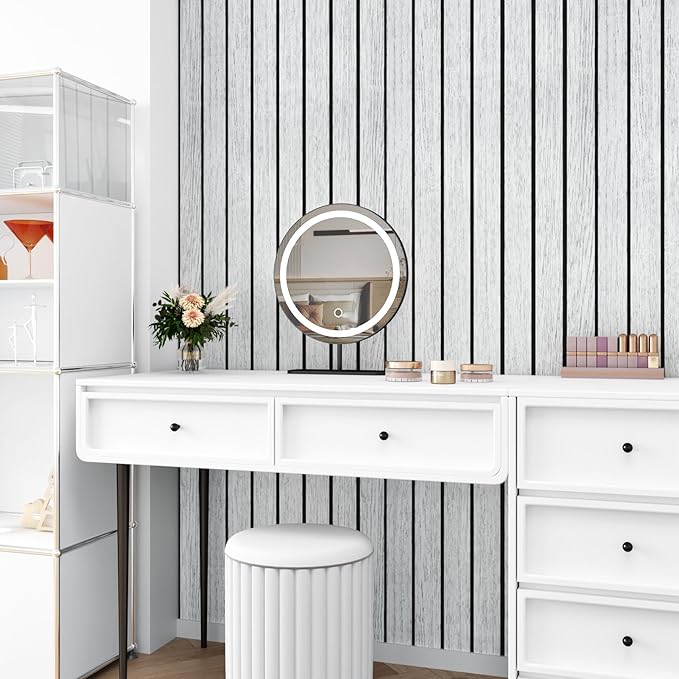 White/Grey 3D Wood Slat Panels for Walls Peel and Stick PVC Slat Wall Paneling