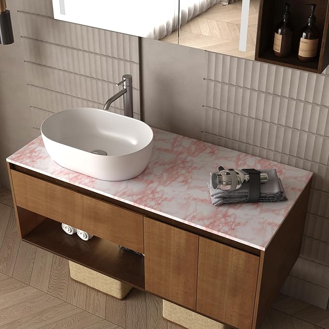 BAYYA Marble Paper Granite Pink/White Roll Peel and Stick Wallpaper