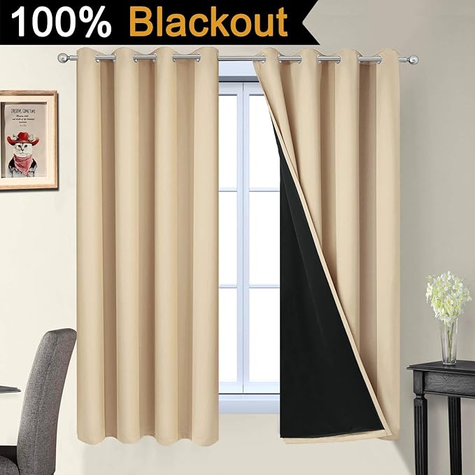 Yakamok Home Decor Thermal Insulated Full Blackout Drapes, 2-Layer Lined 100%