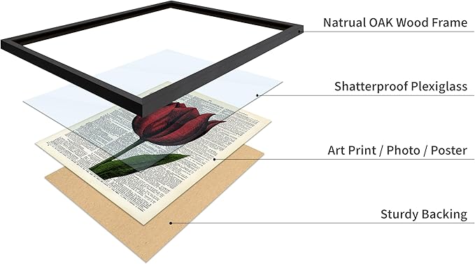 Poster Master Dictionary Art Poster - Tulip Print - Red Flower Art - Floral Art - Gift for Men, Women & Florist - Minimal Decor for Living Room, Bedroom, Dorm or Flower Shop, 11x14 Black Framed