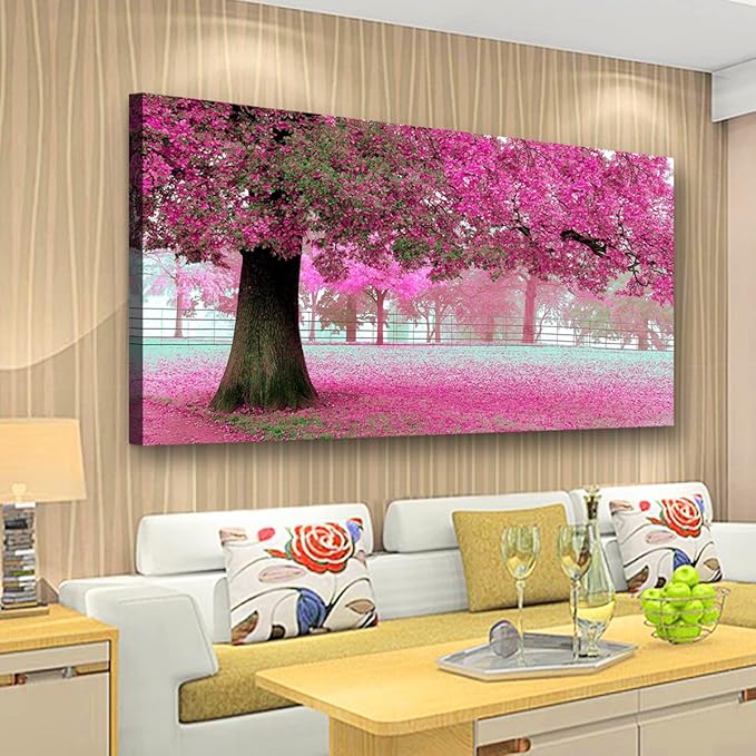 Tree of Life Wall Art Canvas Prints Natural Landscape Pictures Home Decor Pink and Green Paintings for Living Room Bathroom Bedroom Kitchen Decorations 24x48 Wooden Framed Artwork Easy Hanging