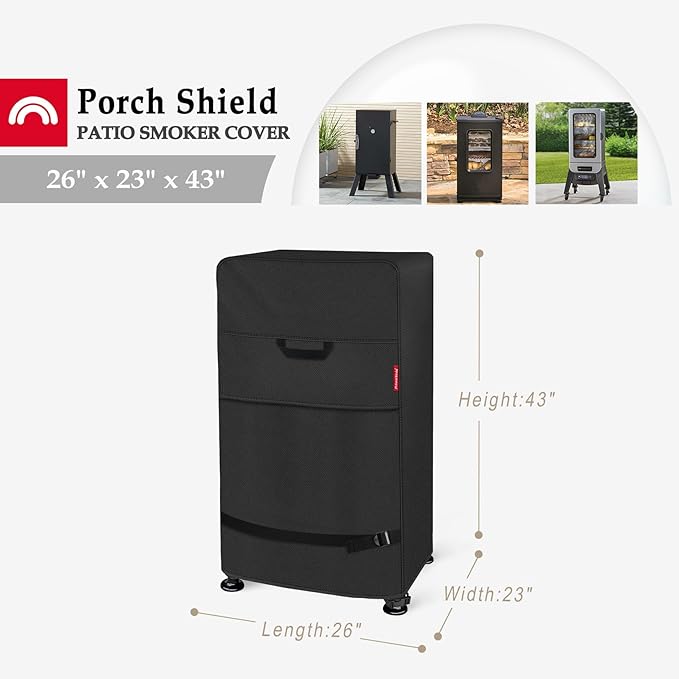 Porch Shield 40 Inch Electric Smoker Cover for Masterbuilt Smoker, Waterproof Heavy Duty Outdoor Smoker Grill Covers 26W x 23D x 43H inch, Black
