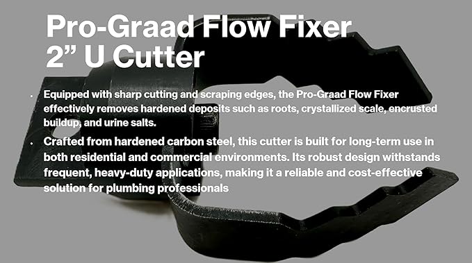 2” U Cutter Flow Fixer Drain Cleaner Plumbing Snake Head, for Cutting & Scraping, Fits 1/2" 9/16" 5/8" 3/4" Cables, Commercial & Residential Use