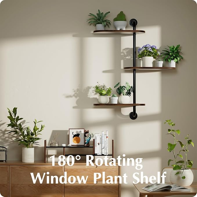 Rotating Window Plant Shelves 3-Tier, Wooden Window Shelf