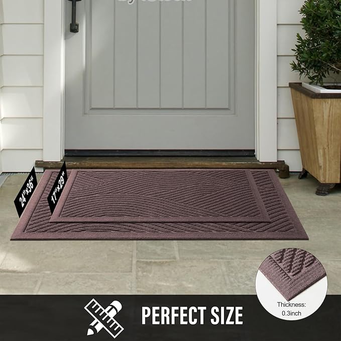 Sturdy Front Door Mat, Absorbent Muddy Dirt Resist Welcome Door Mats Outdoor Indoor, Stain and Fade Resistant, Non-Slip Backing Entry Mat Low Profile Doormat for Entryway, 29×17, Coffee