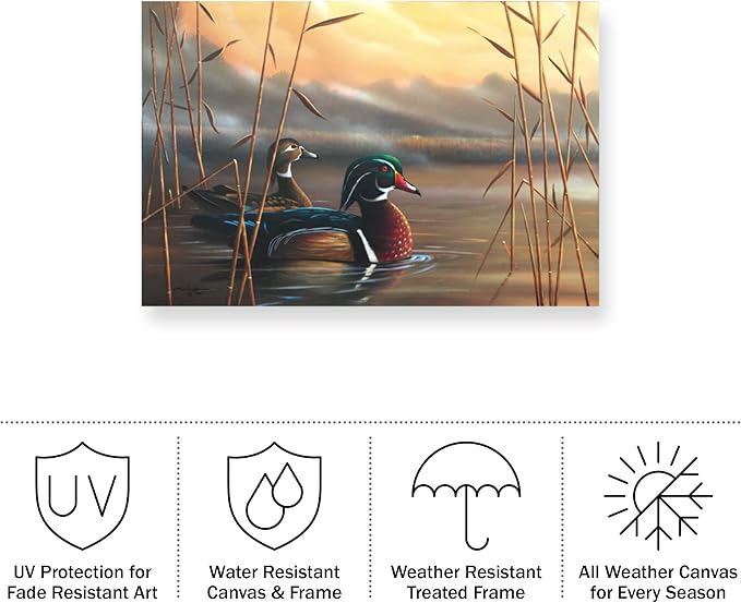 Trademark Fine Art Outdoor Canvas Art - Geno Peoples 'Wood Ducks' Wall Art for Outdoor Spaces, Patios, or Gardens