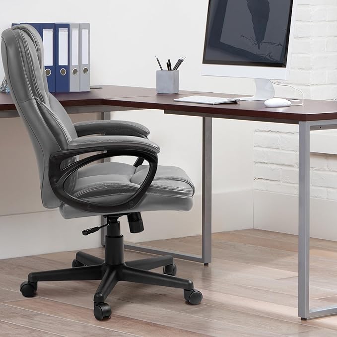 Furmax Office Executive Chair High Back Adjustable Managerial Home Desk Chair, Swivel Computer PU Leather Chair with Lumbar Support (1, Gray)