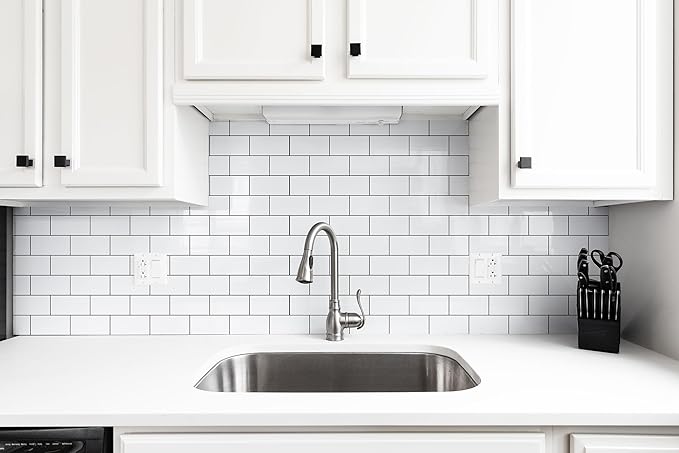 StyloVue Peel and Stick Backsplash Tile, 100-Piece 3" x 6" PVC Subway Tile