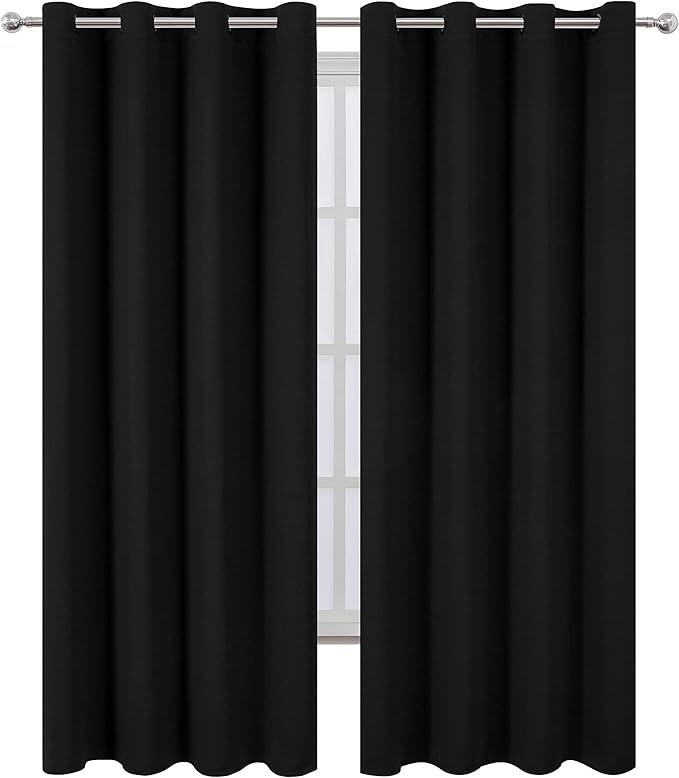 LEMOMO Blackout Curtains 52 x 108 inch/Black Curtains Set of 2 Panels/Thermal