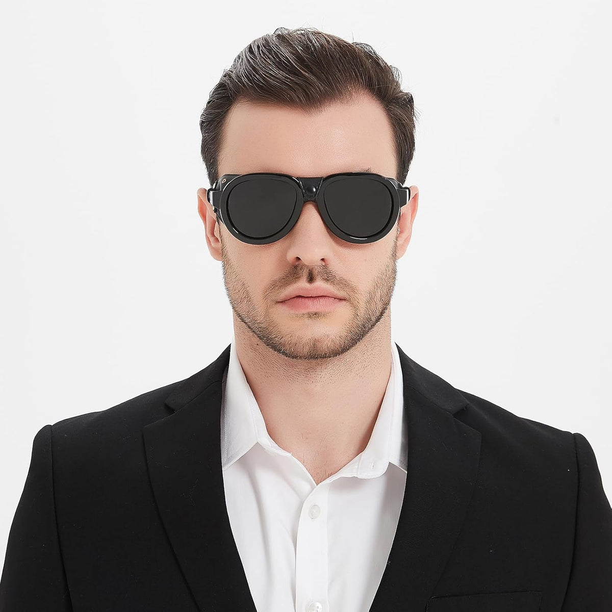 Skiennix Retro Aviator Steampunk Sunglasses - Polarized Vintage Goggles with Leather Side Shields for Men & Women