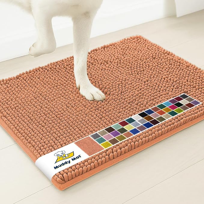 Muddy Mat® | Super Water Absorbent Door Mat Indoor, Microfiber Quick Dry Chenille Entryway Rug, Slip Resistant Front Door Mat, Indoor Mats for Entryway, Machine Washable Pet Rug, Peach 2ft x 3ft