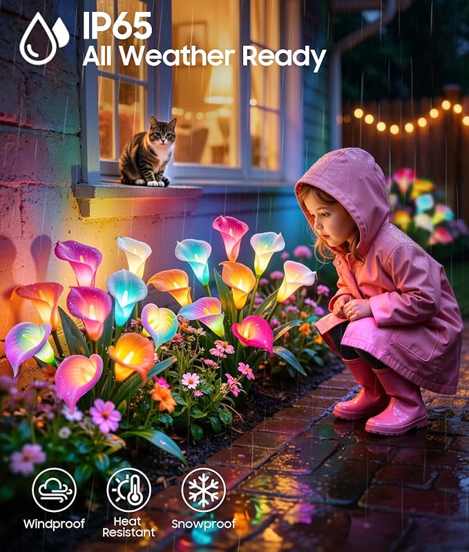 KOOPER Solar Lights Outdoor Decorative, 4 Pack Color Changing Solar Garden Lights With 20 Calla Lily Flower Lights, Solar Flowers Outdoor Waterproof IP65 For Yard Lawn Garden Decor, Gift For Women Mom