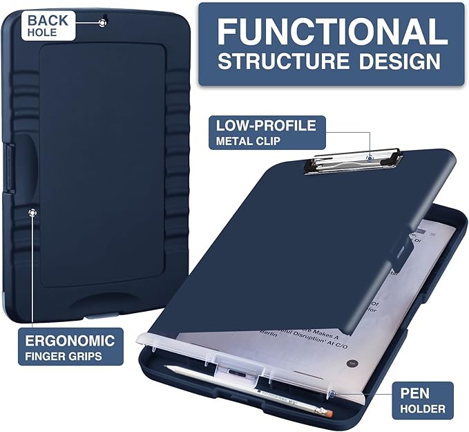 Sooez Clipboard with Storage, Clip Board 8.5 x 11 with Pen Holder, Plastic Organization Case Box for Letter Legal A4 Size Paper, Low Profile Clip, Nurses Teachers Must Haves, School & Office Supplies