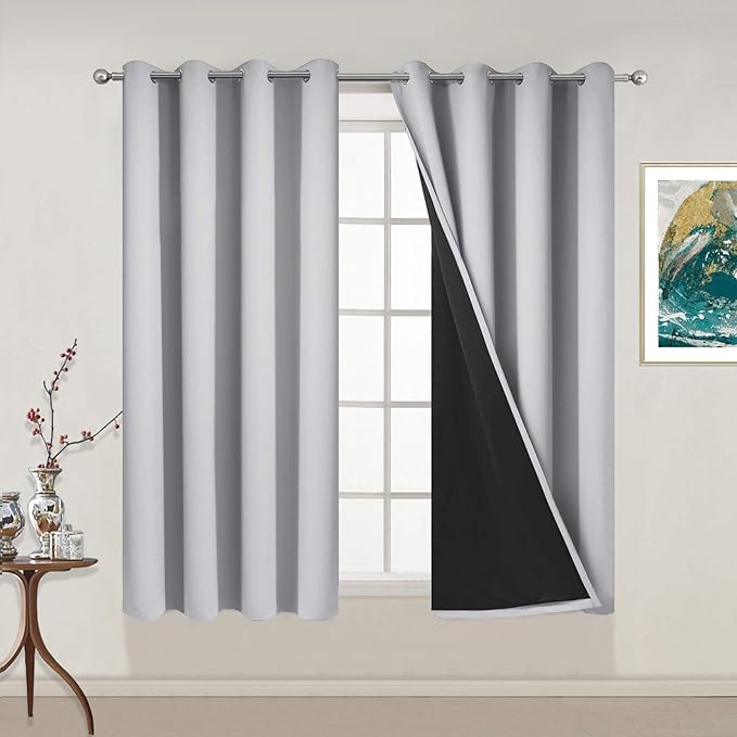 Yakamok 100% Blackout Curtains Energy Saving Thermal Insulated 2 Thick Layers