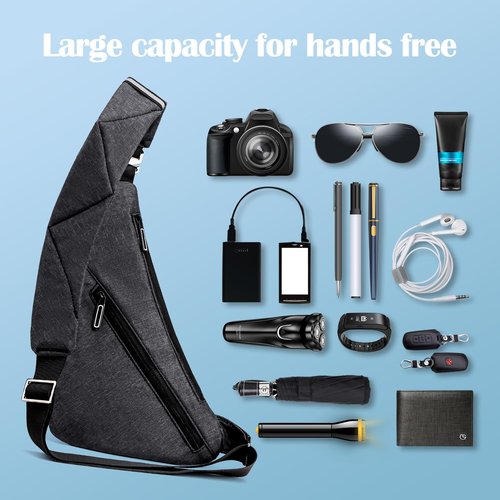 LKEX Crossbody Bag Anti-Theft Lightweight Casual Shoulder Backpack Sling Chest Bag Belt Rucksack for Travel Bicycle Sport（Dark Grey Right Hand）