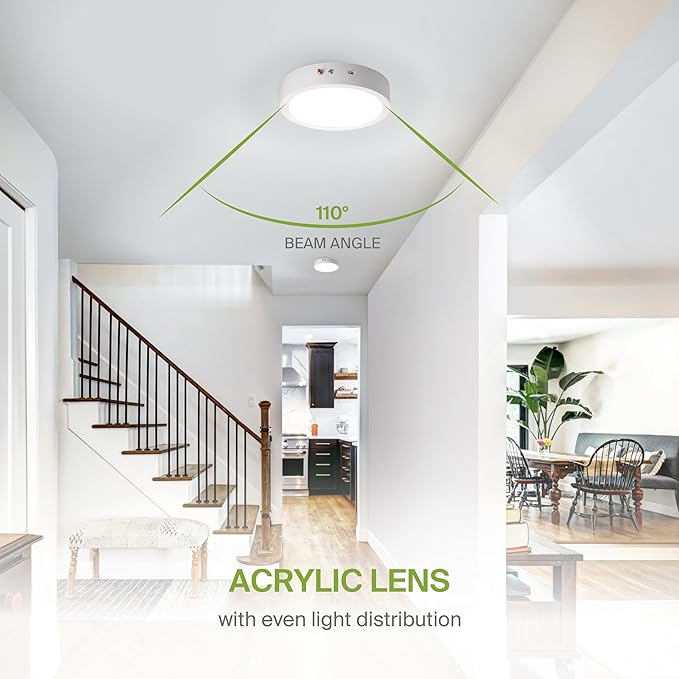 ASD LED 9" Round Flush Mount Ceiling Light Fixture, Low Profile Surface Lighting | 5CCT, Dimmable, Battery Backup, ETL Listed | 18W 1600LM 2700-6000K 120V | Kitchen, Bedroom, Hallway Lamp | White