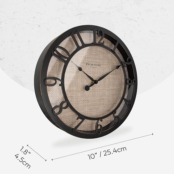 Presentime & Co 10" Farmhouse Series Wall Clock, Cottage Style, Faux Burlap