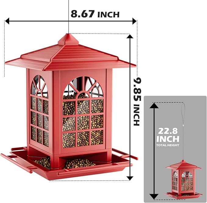 Birdream 2 Pack Bird Feeders for Outdoor Hanging, Assembly Required, 1-Min Easy Setup, Classic Courtyard Design, Attracting Cardinals Chickadees Goldfinches & Sparrows - Red