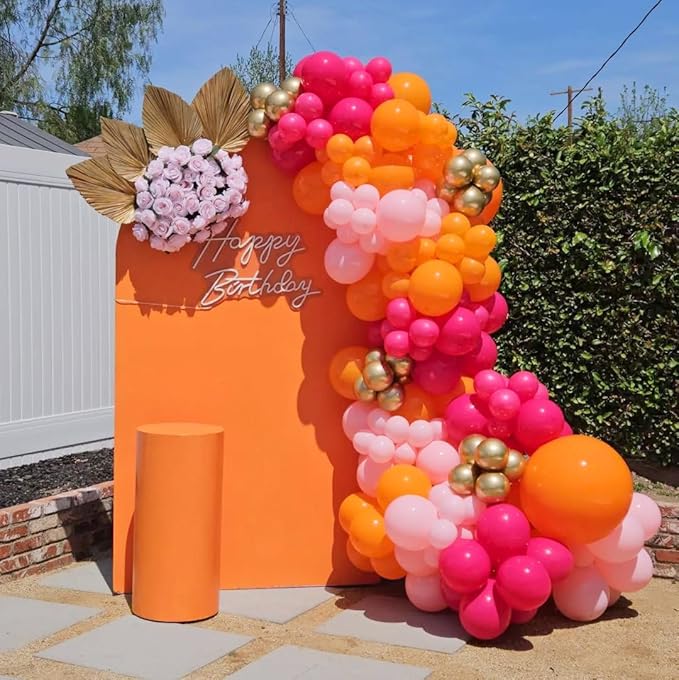 Pink and Orange Balloons Arch Kit, 162pcs Hot Pink Orange Metallic Gold and Confetti Balloons for Bridal Baby Shower Wedding Bachelorette Birthday Fall Party Decorations
