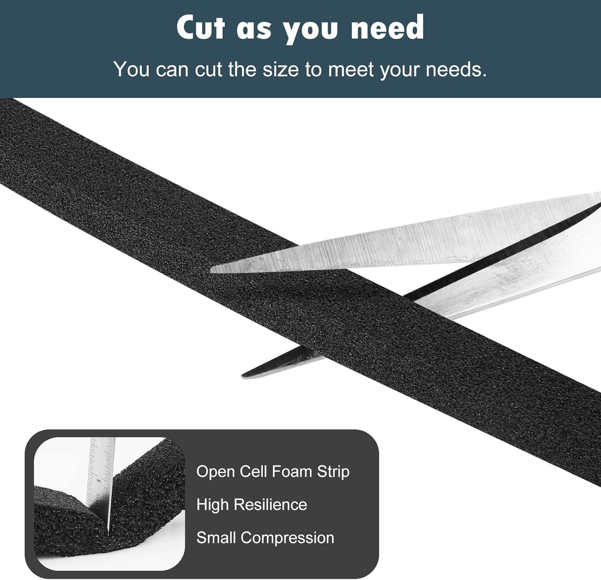 YIJUHOU Weather Stripping Door Seal Window Air Conditoner Insulation Foam Seal Tape Black Open Cell Door Seal Strip (1IN*1/2IN*13FT)