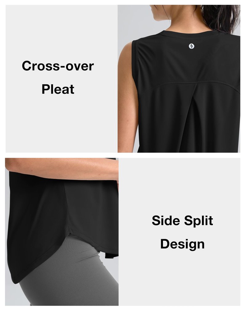 SANTINY Women's Sleeveless Workout Tops Breathable Lightweight Active Tennis Yoga Shirts Athletic Running Tank Tops for Women (Black_S)