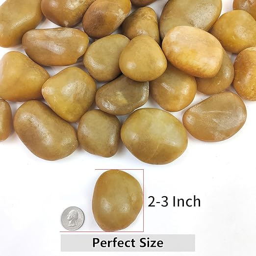 YISZM 40lbs Yellow River Rocks for Landscaping, 2-3 Inch Natural Pebbles for Indoor Plants, High Polished Decorative Stones Garden Outdoor and Indoor DIY Vase Filler Fish Tank Aquariums