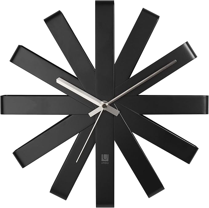 Umbra Ribbon Modern 12" Wall Clock, Silent Non Ticking Battery Operated Quartz