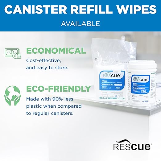 REScue One-Step Disinfectant Cleaner & Deodorizer Wipes for Vet Use – Cleaner for Kennels, Litter Boxes, Vet Offices, Pet Grooming Surfaces, Pet Items – Wipes Canister, 160-Count (Pack of 1)