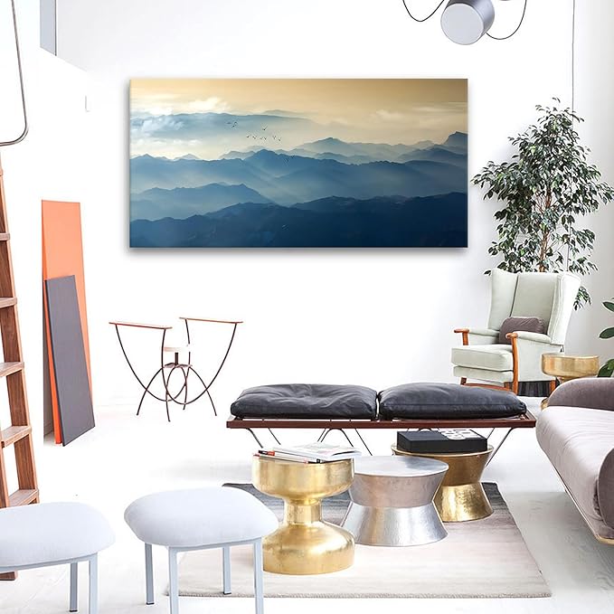JLXART Wall Art Foggy Mountain with Bird Landscape Large Canvas Prints Wall Decor Living Room Bedroom Natural Scenery Office Decor Pictures 30"X58"