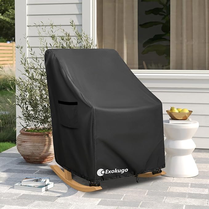 Rocking Chair Cover 2 Pack 600D Heavy Duty Waterproof - Patio Furniture Covers for Outdoor Rocking Chairs - All Weather Protection 27x34x45 Inches Black