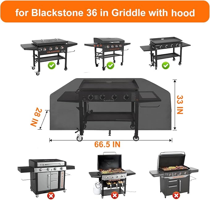 Griddle Cover 600D Heavy Duty for 36 inch Griddle with Hood, 36 inch Blackstone Griddle Cover Blackstone Cover Accessories BBQ Gas Grill Cover Waterproof Windproof Weather