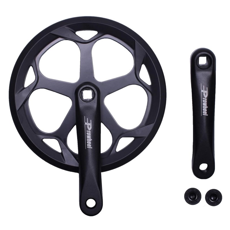 PROWHEEL 152MM/160MM/165MM/170MM/175MM Bike Crankset,46T/48T/52T Steel Chainring Bike Crank Arm Set,Double ChainWheel and Replacement Chain Guard,Compatible with City Bike,MTB,Electric Bicycle,Cargo