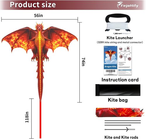Large Dragon Kite - Easy to Fly for Kids & Adults | 300ft String - Perfect for Outdoor Fun