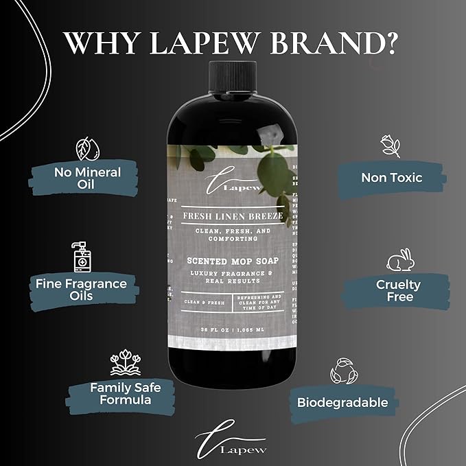 Lapew Fresh Linen Breeze Scented Cleaning Bundle | Carpet Deodorizer Powder (16 oz) & Mop Soap Concentrate (36 oz) | Pet-Friendly Odor Eliminator