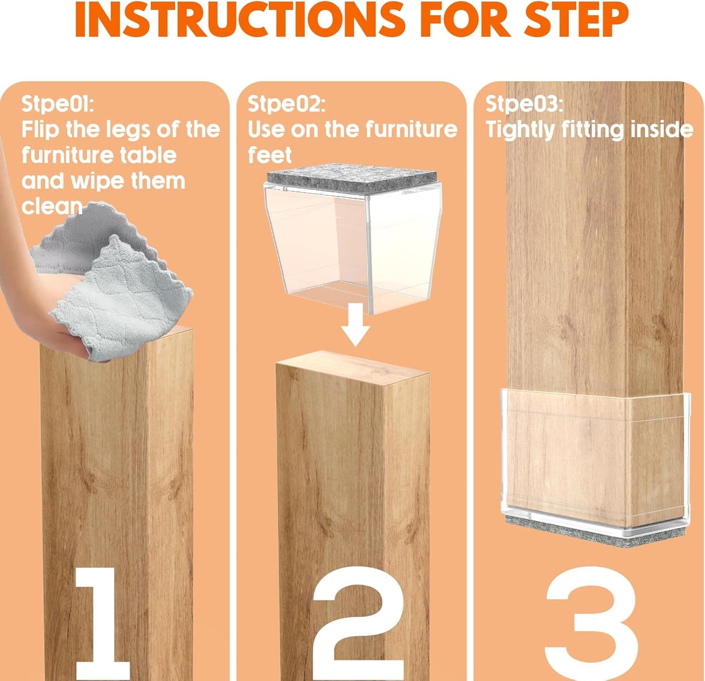 Rectangle Chair Leg Protectors for Hardwood Floors,16 PCS Silicone Covers to Protect Wood Tile Floors Felt Pads Furniture Leg Caps Reduce Noise. Easy to Move.(Clear,0.75 x 1.25 Inch,Rectangular)