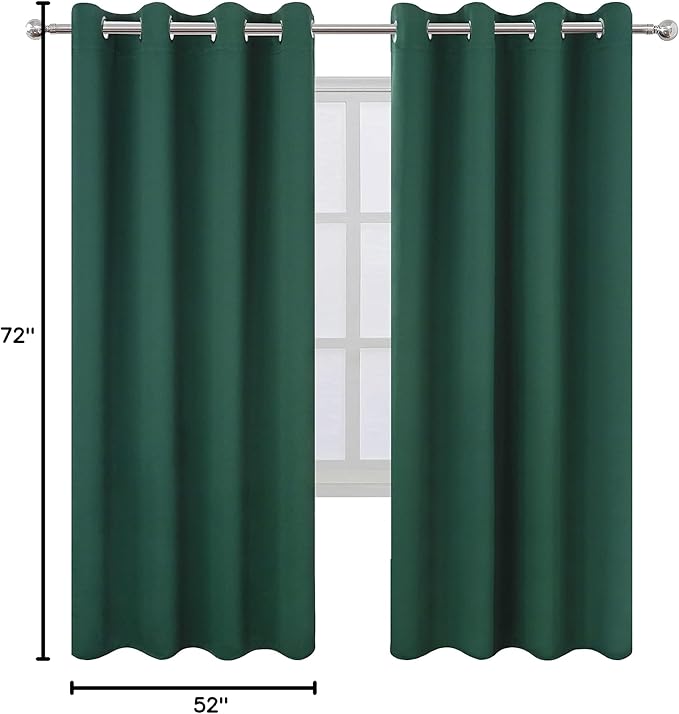 LEMOMO Dark Green Thermal Blackout Curtains/52 x 72 Inch/Set of 2 Panels Room