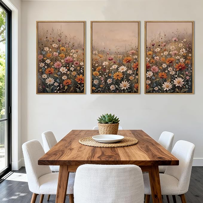 IARTTOP Framed Floral Canvas Wall Art Large 16x24 Inch Colorful Wildflower Art Prints Retro Botanical Landscape Wall Decor for Living Room Bedroom Office