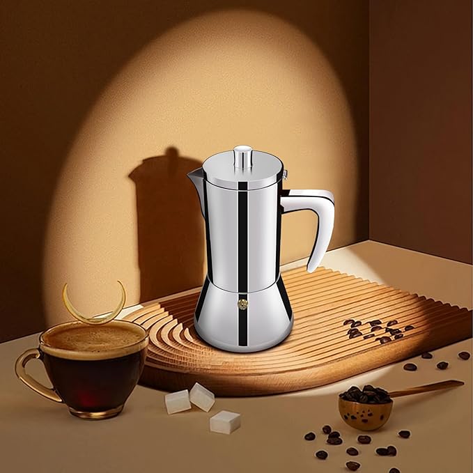 6 Cup Thickened 304 Stainless Steel Moka Pot Stovetop Espresso Maker Cafeteras Italian Percolator Espress Makers Capable Greca Mocha Coffee Machine for Induction Home and Camping 300ml 10oz