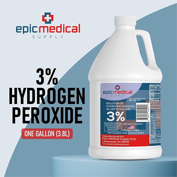 3% Hydrogen Peroxide - First Aid Antiseptic & Multipurpose Cleaner - Topical Wash for Cuts, Scrapes and Minor Cuts - H2O2 Hydrogen Peroxide 3 Percent USP Solution (1 Gallon)
