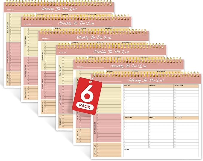 Weekly To Do List Notepad with 52 Undated Sheets（8.5"×11"）6 Pack - Undated Weekly Planner Notepad for Office Desk Accessories and Supplies - Sunshine Petal
