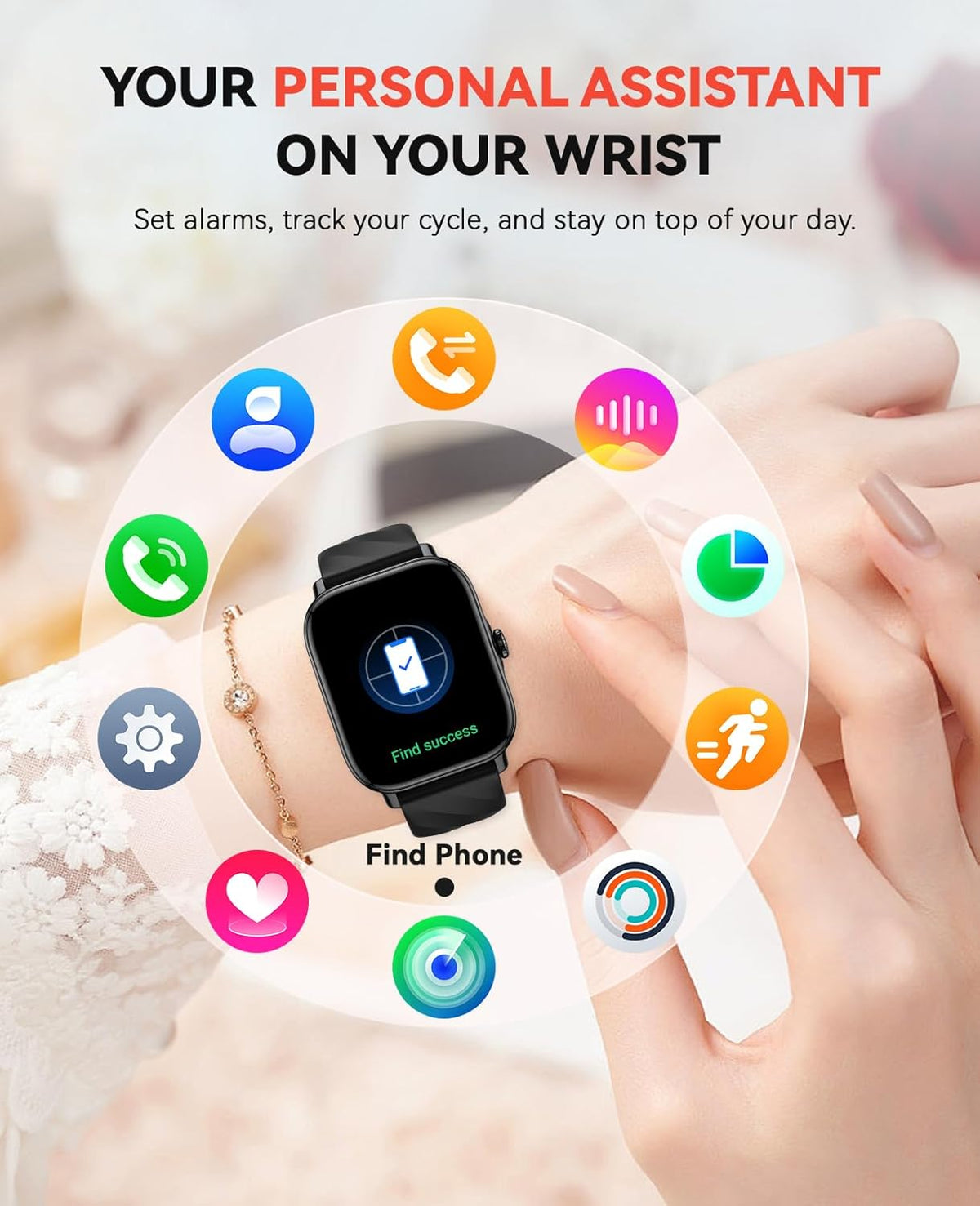 Smart Watches Fitness Tracker for Women Men with Step Counter, Sleep Calorie Monitor, Pedometer, IP68 Waterproof, Smartwatch with 120+ Sports for iPhone Android (Black)