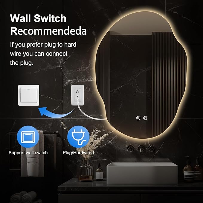 LED Bathroom Mirror with Lights, 25x35 in Asymmetrical Led Bathroom Mirror