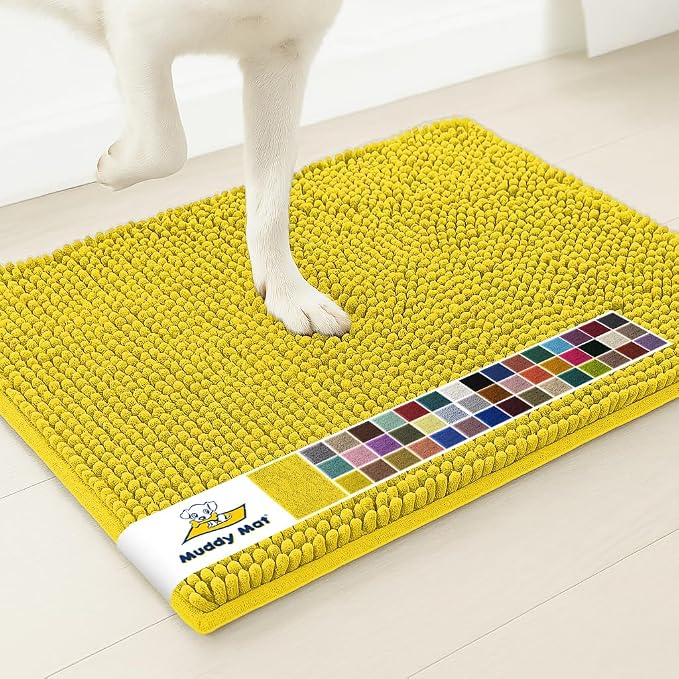 Muddy Mat® | Super Water Absorbent Door Mat Indoor, Microfiber Quick Dry Chenille Entryway Rug,Slip Resistant Front Door Mat,Indoor Mats for Entryway,Machine Washable Pet Rug, Lemon Yellow 20" x 33"