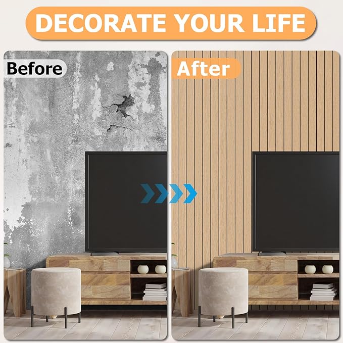 Arthome Peel and Stick Slat Wall Panels 15.7 "x240, Self-Adhesive PVC Wood