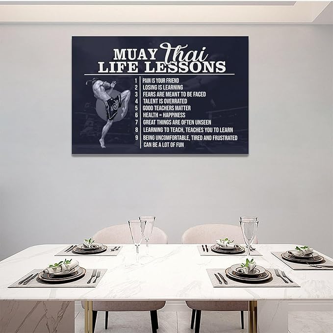 Muay Thai Wall Art Muay Thai Pictures Wall Decor Life Lessons Canvas Prints Boxing Decorations Painting Framed Artwork Office Home Decor For Bathroom Bedroom Dining Living Room 24"x16"