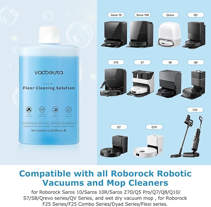 Cleaner Solution for Roborock Cleaning Solution Residue & Streak Free, Compatible with Roborock Robot Vacuum with Mopping and Wet & Dry Floor Cleaner Solution Pet Safe for Hardwood 1L, 33.8 Fl. OZ
