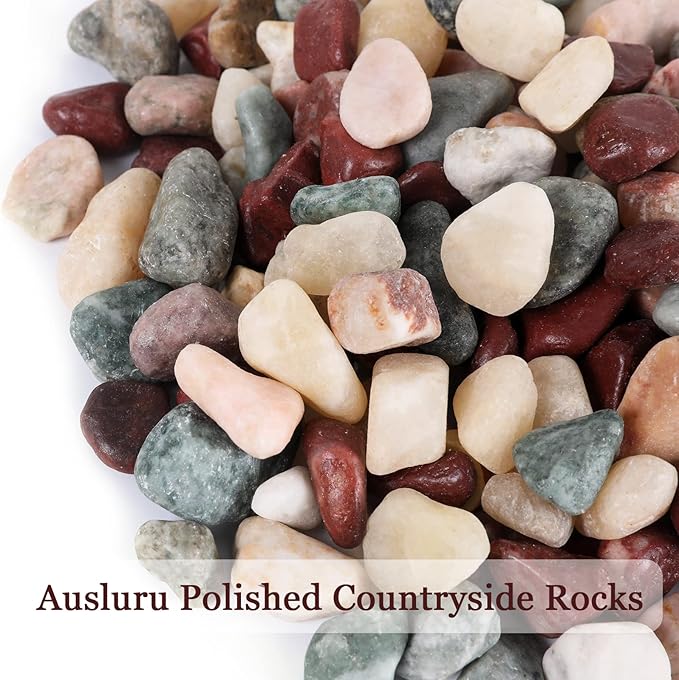5lbs Natural River Rocks, Polished Pebbles for Plants Garden, 0.3-0.8 inch Decorative Countryside Stones, Ideal for Fish Tank, Vases, Home Decor and Garden Landscaping,Countryside