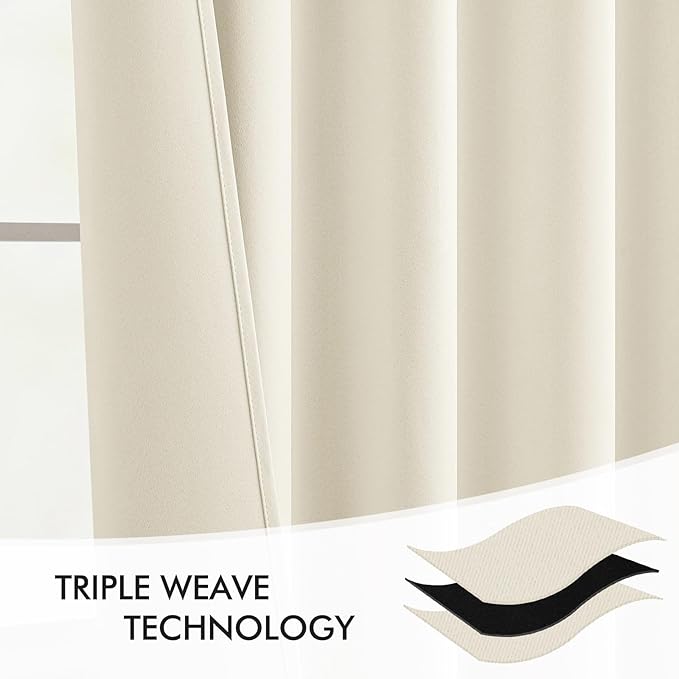 MIULEE Birch Back Tab Blackout Curtain 96 Inch Long 2 Panels Set